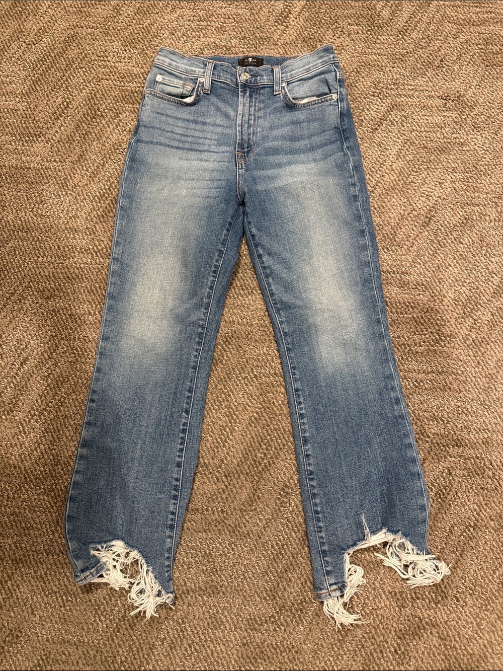 7 for all mankind High Waist Slim Kick Distressed Light Blue jeans size 27